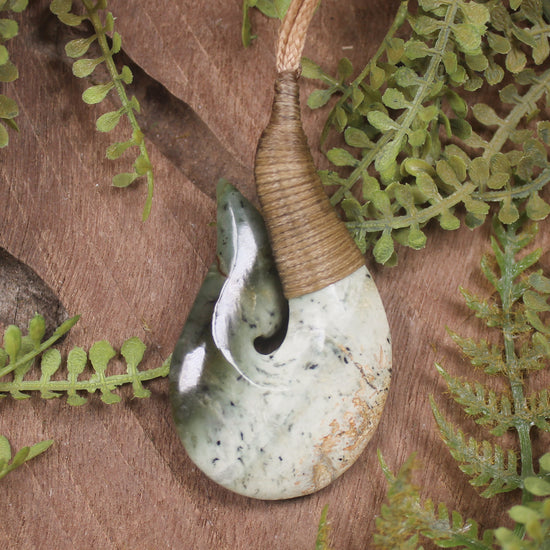 Hei Matau or Fish Hook carved from Hapopo Pounamu - NZ Greenstone