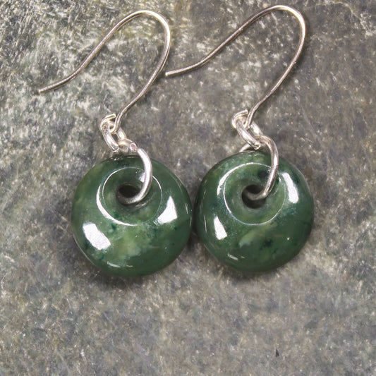 Porowhita Earrings carved from Kawakawa Pounamu - NZ Greenstone
