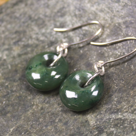 Porowhita Earrings carved from Kawakawa Pounamu - NZ Greenstone