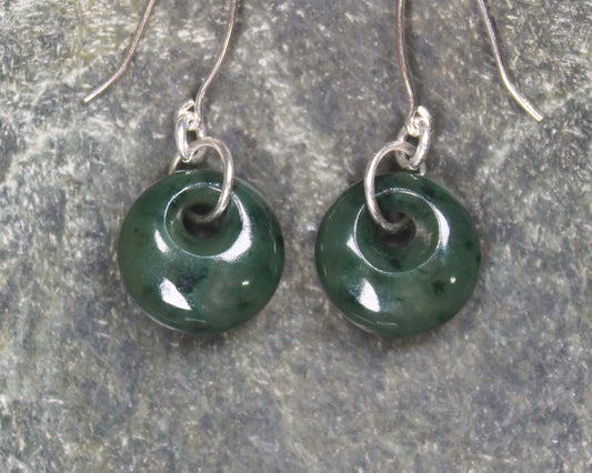 Porowhita Earrings carved from Kawakawa Pounamu - NZ Greenstone