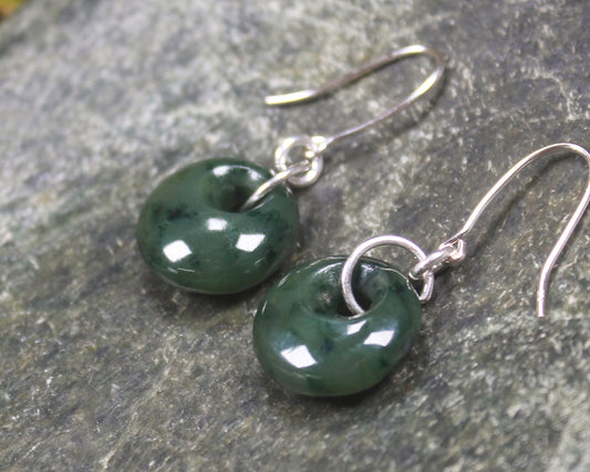 Porowhita Earrings carved from Kawakawa Pounamu - NZ Greenstone