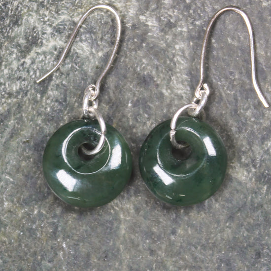 Porowhita Earrings carved from Kawakawa Pounamu - NZ Greenstone