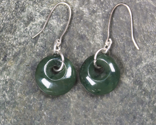 Porowhita Earrings carved from Kawakawa Pounamu - NZ Greenstone
