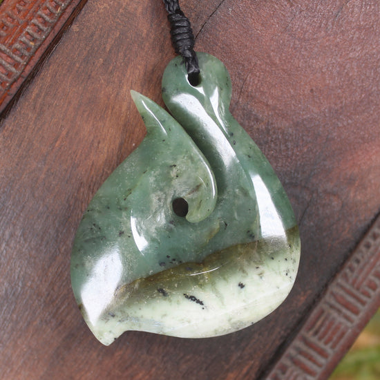 Hei Matau or Fish Hook carved from Hapopo Pounamu - NZ Greenstone