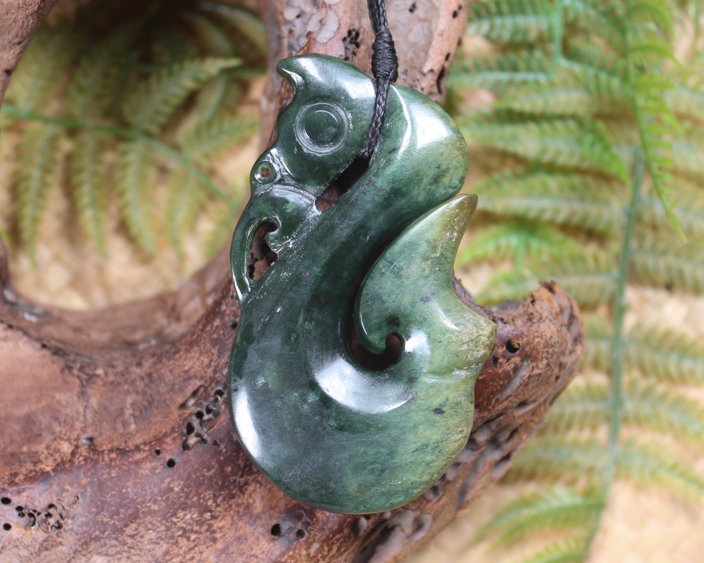 Manaia carved from Flower Jade Pounamu - NZ Greenstone