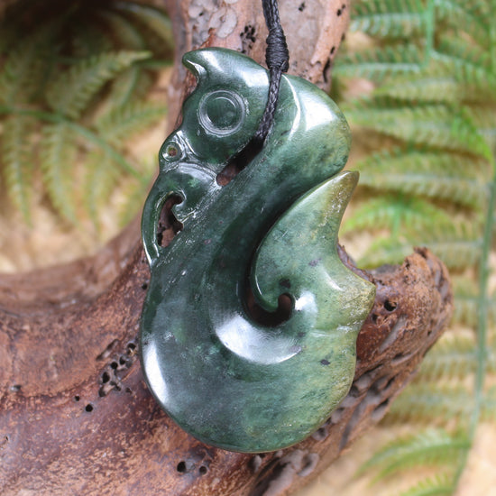 Manaia carved from Flower Jade Pounamu - NZ Greenstone