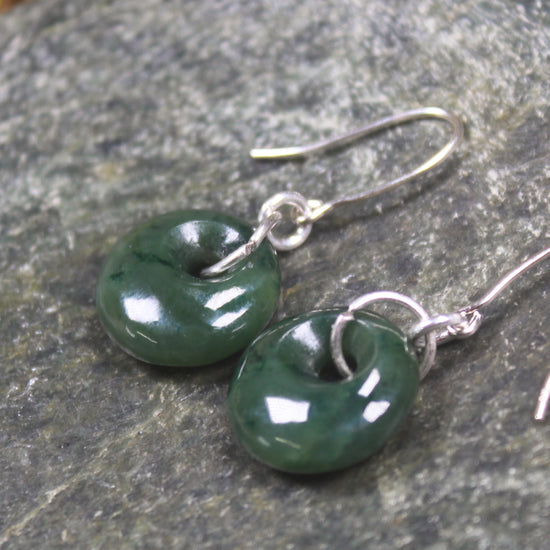 Porowhita Earrings carved from Kawakawa Pounamu - NZ Greenstone
