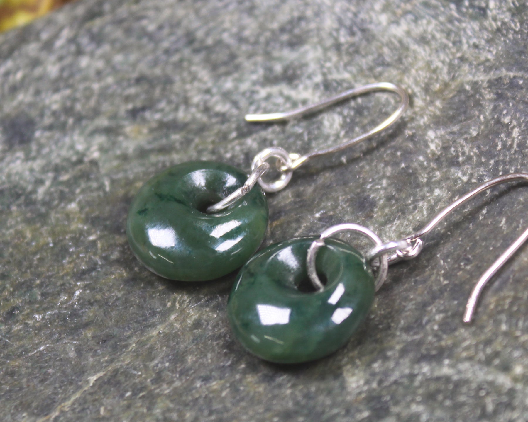 Porowhita Earrings carved from Kawakawa Pounamu - NZ Greenstone