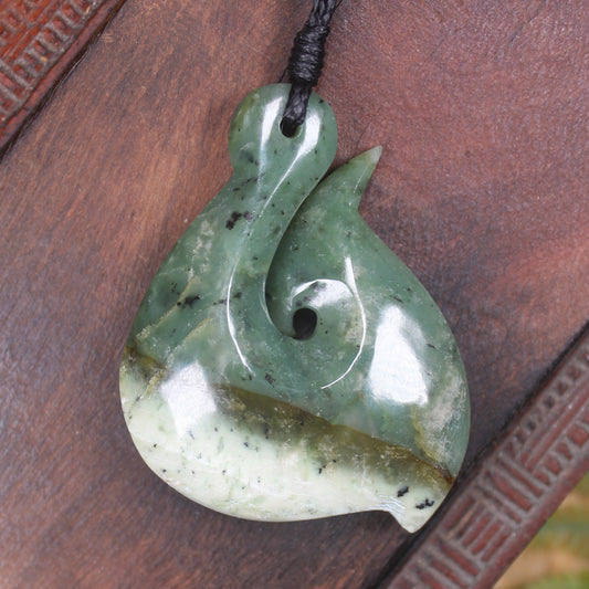 Hei Matau or Fish Hook carved from Hapopo Pounamu - NZ Greenstone