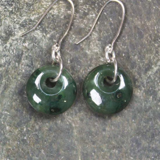 Porowhita Earrings carved from Kawakawa Pounamu - NZ Greenstone