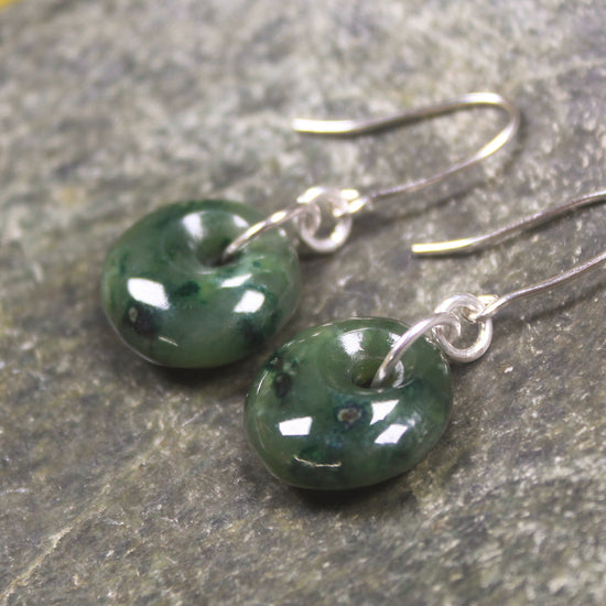 Porowhita Earrings carved from Kawakawa Pounamu - NZ Greenstone