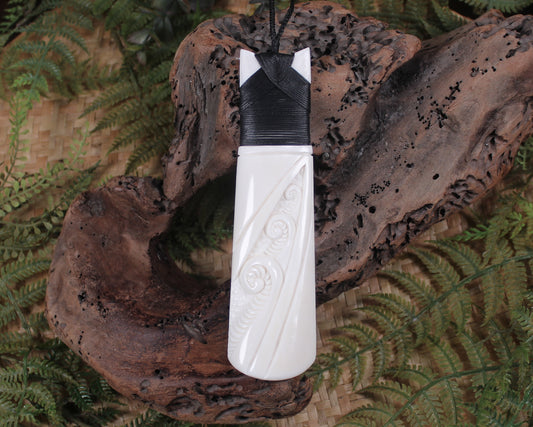 Toki or Adze with Koru carved from Beef Bone