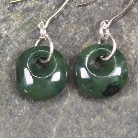 Porowhita Earrings carved from Kawakawa Pounamu - NZ Greenstone