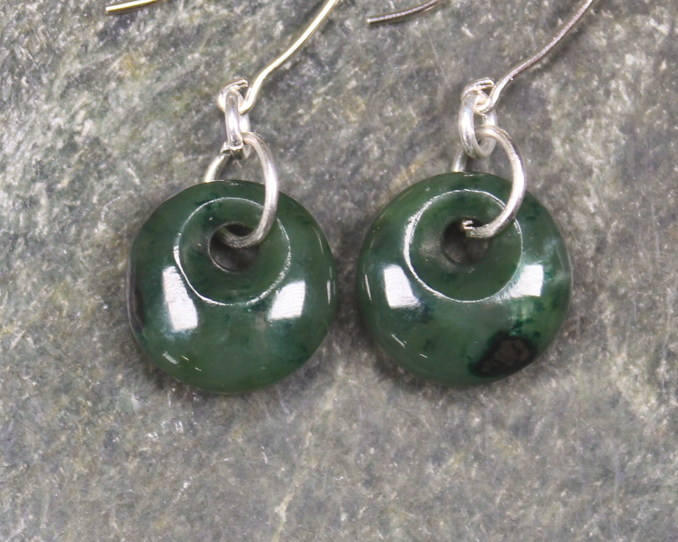 Porowhita Earrings carved from Kawakawa Pounamu - NZ Greenstone