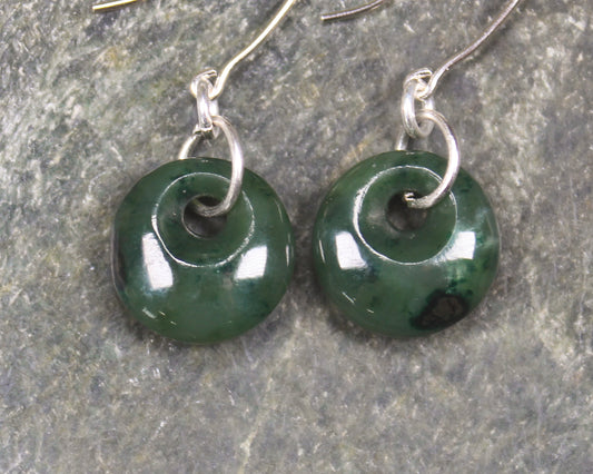 Porowhita Earrings carved from Kawakawa Pounamu - NZ Greenstone