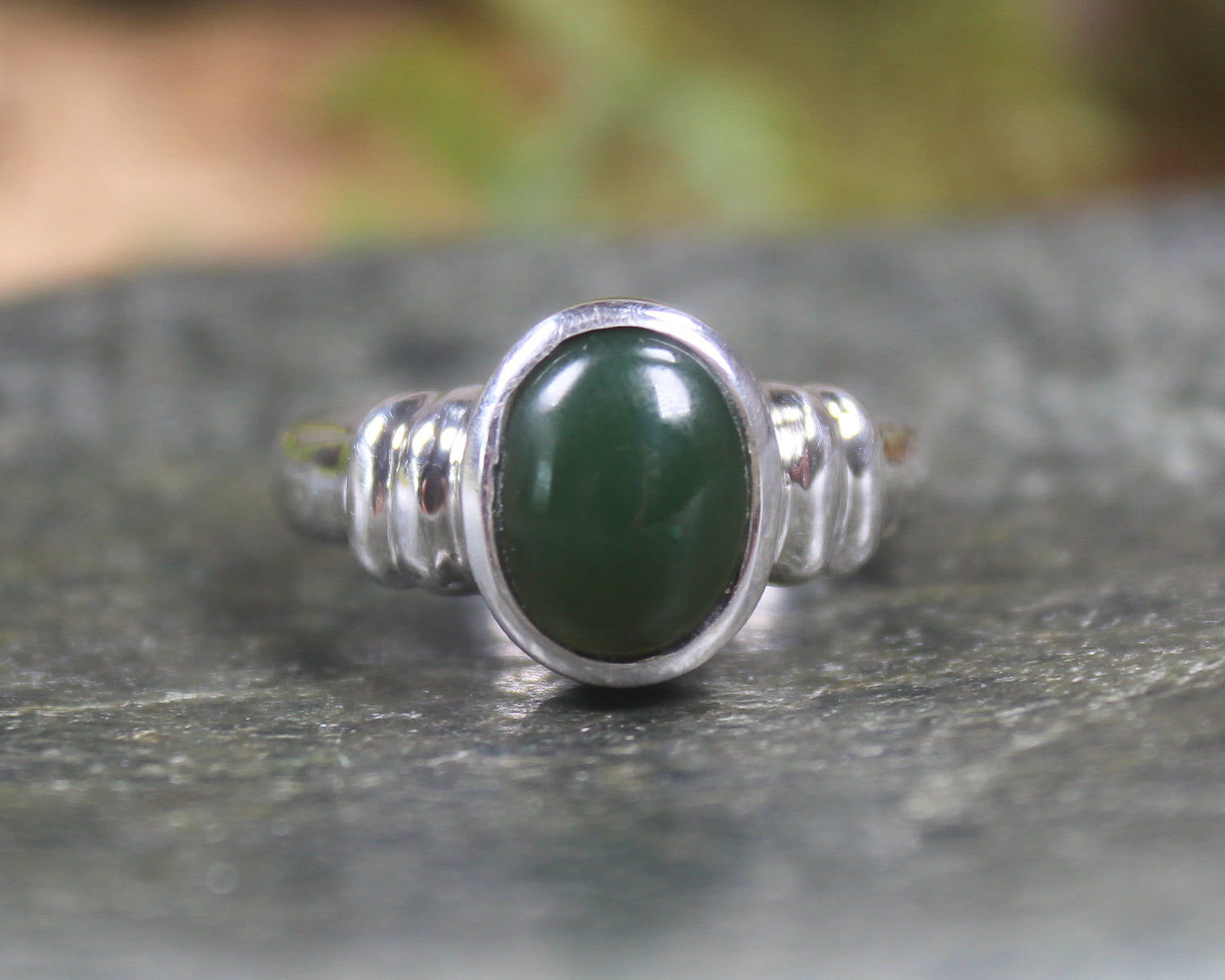 Sterling Silver Kawakawa Pounamu Ring - NZ Greenstone