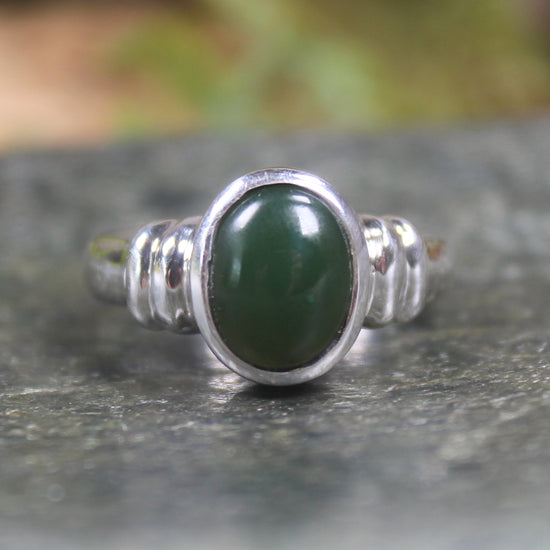 Sterling Silver Kawakawa Pounamu Ring - NZ Greenstone