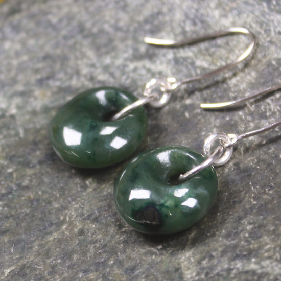 Porowhita Earrings carved from Kawakawa Pounamu - NZ Greenstone