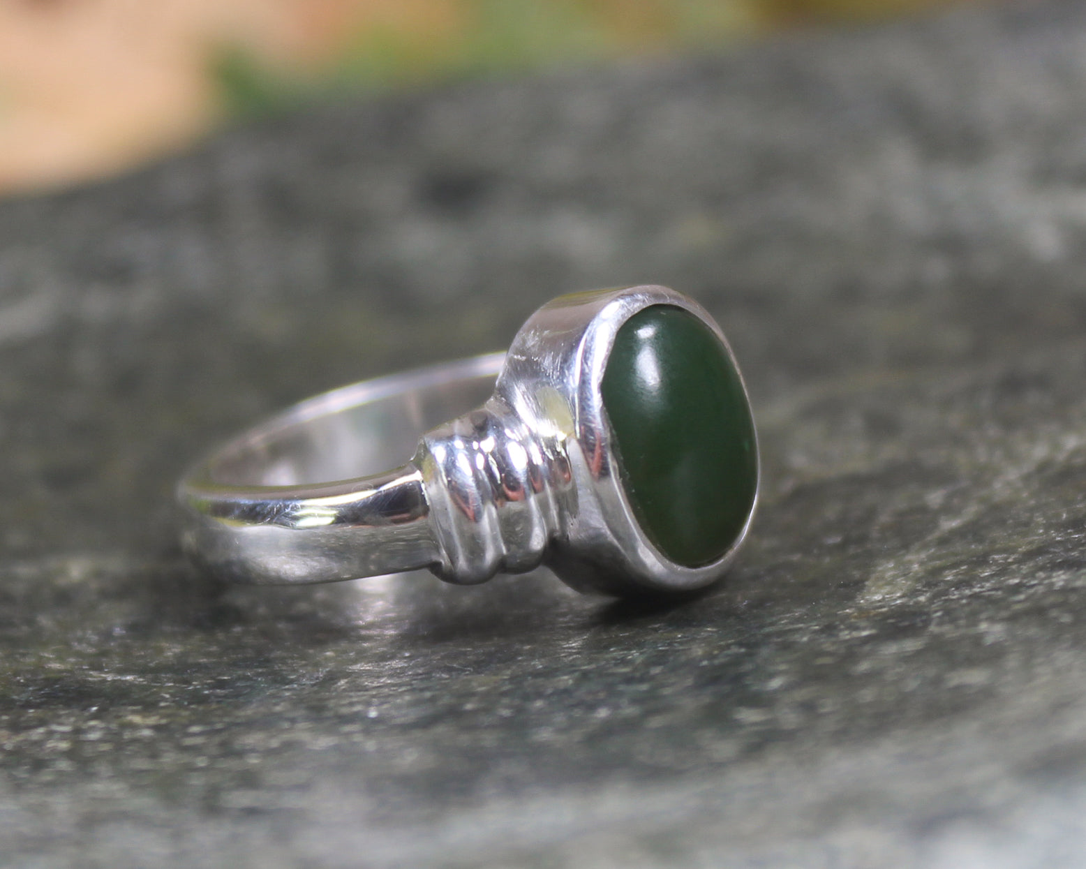 Sterling Silver Kawakawa Pounamu Ring - NZ Greenstone