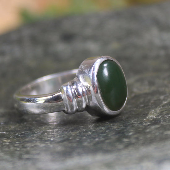 Sterling Silver Kawakawa Pounamu Ring - NZ Greenstone