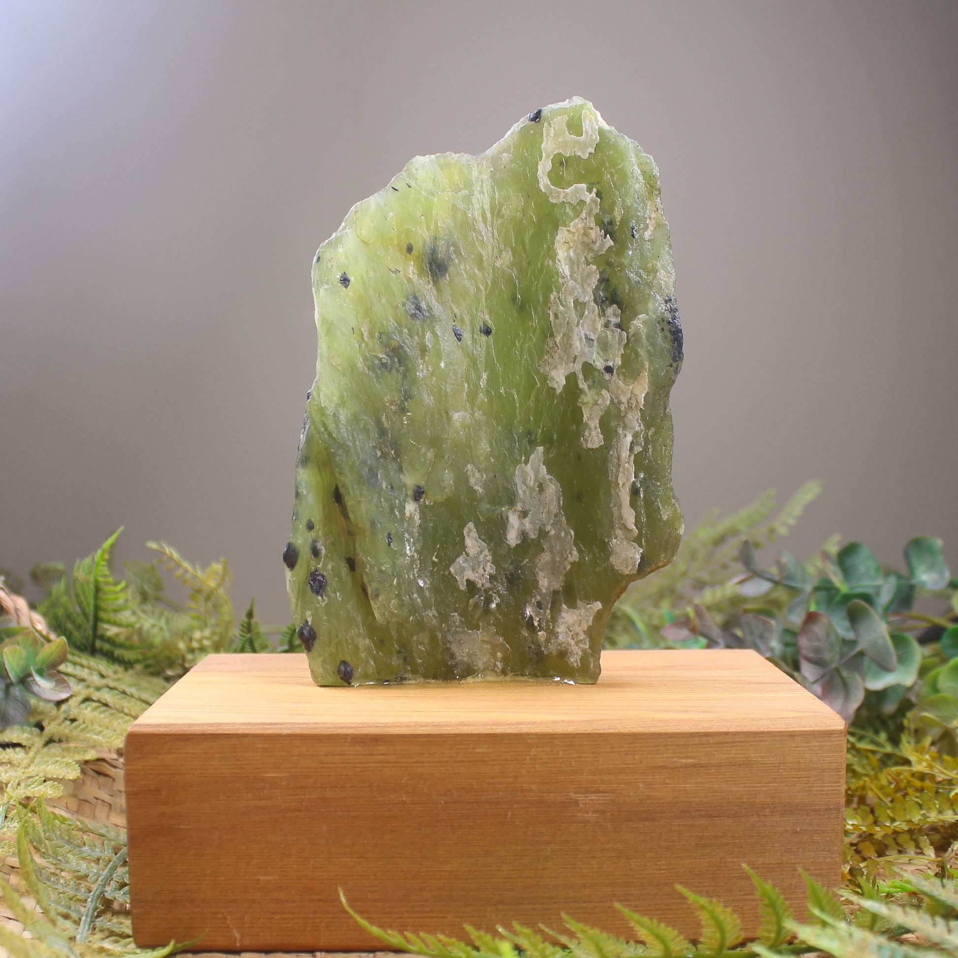 Freeform Tangiwai Pounamu Sculpture set on a wooden base - NZ Greenstone