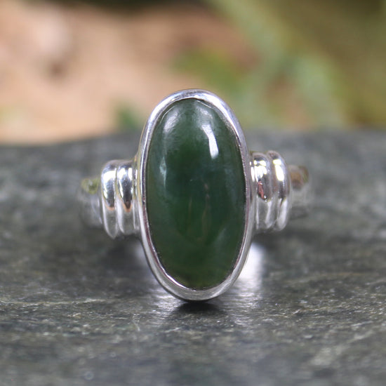 Sterling Silver Kawakawa Pounamu Ring - NZ Greenstone
