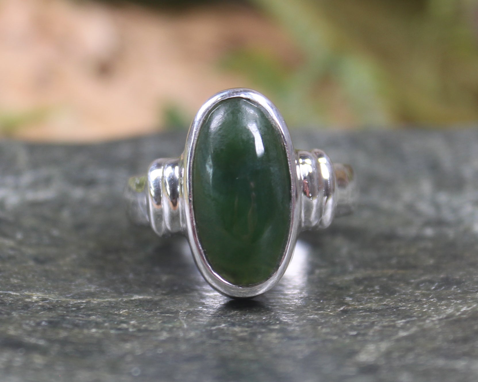 Sterling Silver Kawakawa Pounamu Ring - NZ Greenstone
