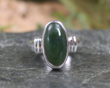 Sterling Silver Kawakawa Pounamu Ring - NZ Greenstone