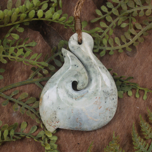 Hei Matau or Fish Hook carved from Hapopo Pounamu - NZ Greenstone