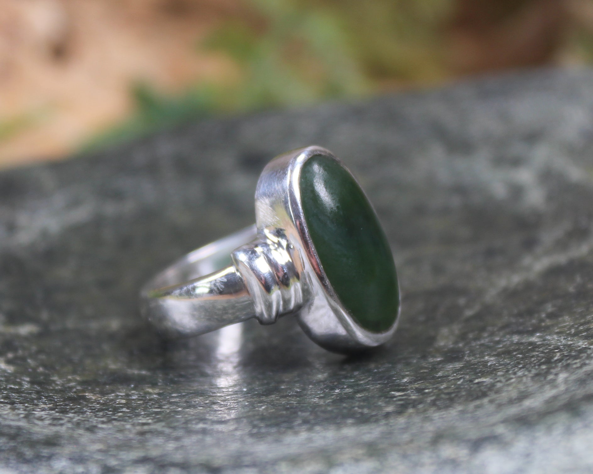 Sterling Silver Kawakawa Pounamu Ring - NZ Greenstone