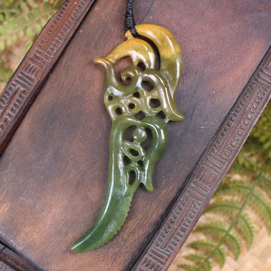 Manaia carved from Flower Jade Pounamu - NZ Greenstone