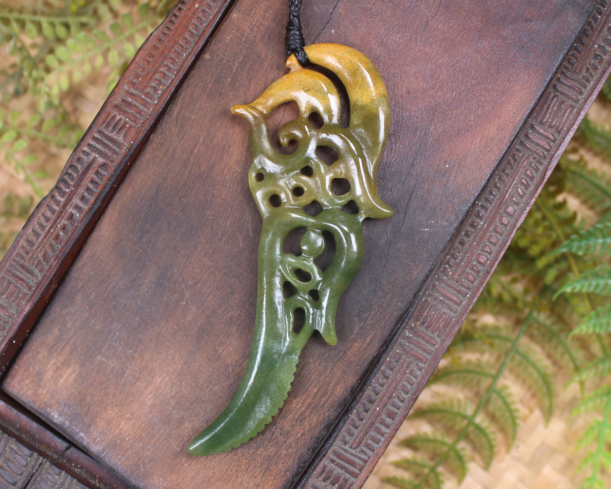 Manaia carved from Flower Jade Pounamu - NZ Greenstone