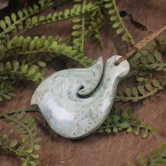 Hei Matau or Fish Hook carved from Hapopo Pounamu - NZ Greenstone