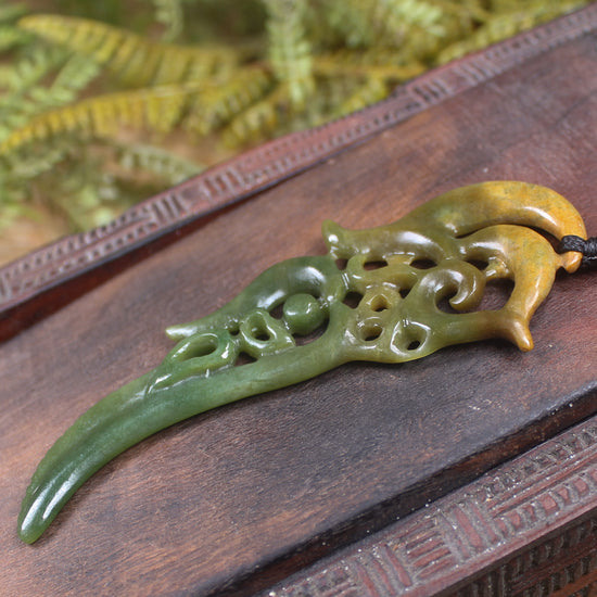 Manaia carved from Flower Jade Pounamu - NZ Greenstone