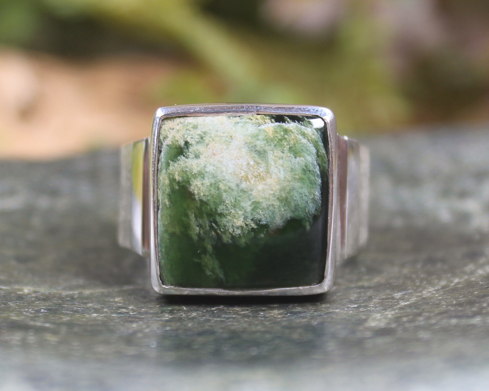 Sterling Silver Flower Jade Pounamu Ring - NZ Greenstone
