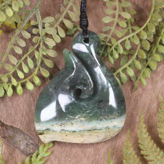 Flower Jade Hei Matau pendant  - NZ Greenstone