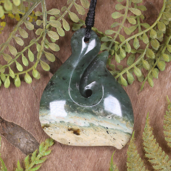 Flower Jade Hei Matau pendant  - NZ Greenstone