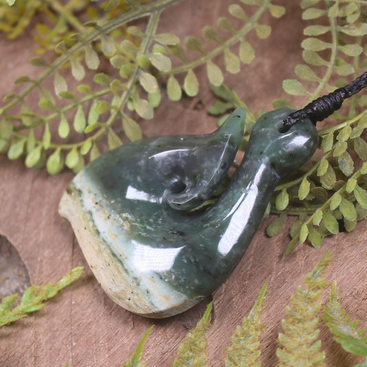 Flower Jade Hei Matau pendant  - NZ Greenstone