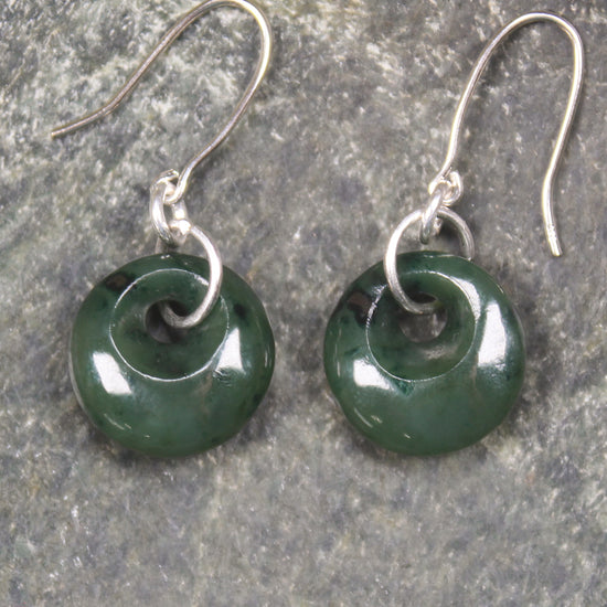 Porowhita Earrings carved from Kawakawa Pounamu - NZ Greenstone