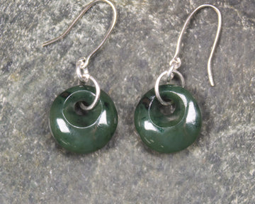 Porowhita Earrings carved from Kawakawa Pounamu - NZ Greenstone