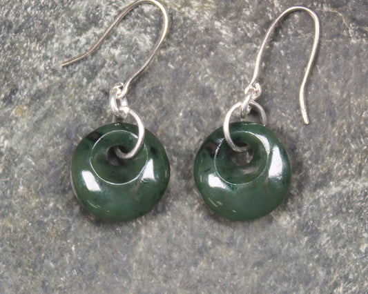 Porowhita Earrings carved from Kawakawa Pounamu - NZ Greenstone
