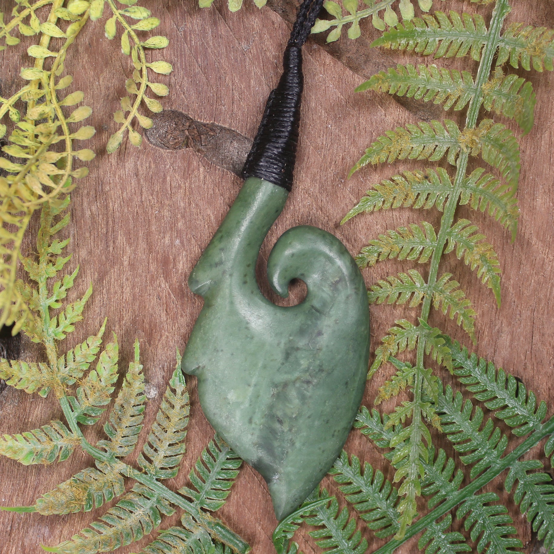 Hei Matau or Fish Hook carved from Kawakawa Pounamu - NZ Greenstone