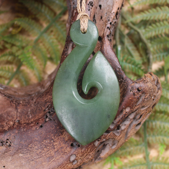 Hei Matau or Fish Hook carved from Hapopo Pounamu - NZ Greenstone