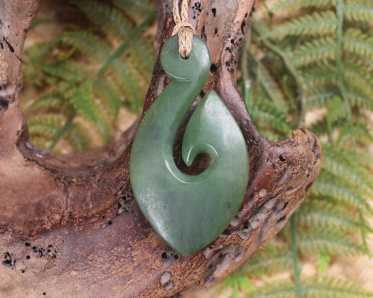 Hei Matau or Fish Hook carved from Hapopo Pounamu - NZ Greenstone