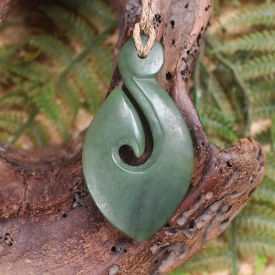 Hei Matau or Fish Hook carved from Hapopo Pounamu - NZ Greenstone