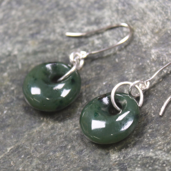 Porowhita Earrings carved from Kawakawa Pounamu - NZ Greenstone