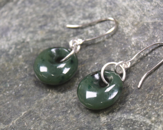 Porowhita Earrings carved from Kawakawa Pounamu - NZ Greenstone