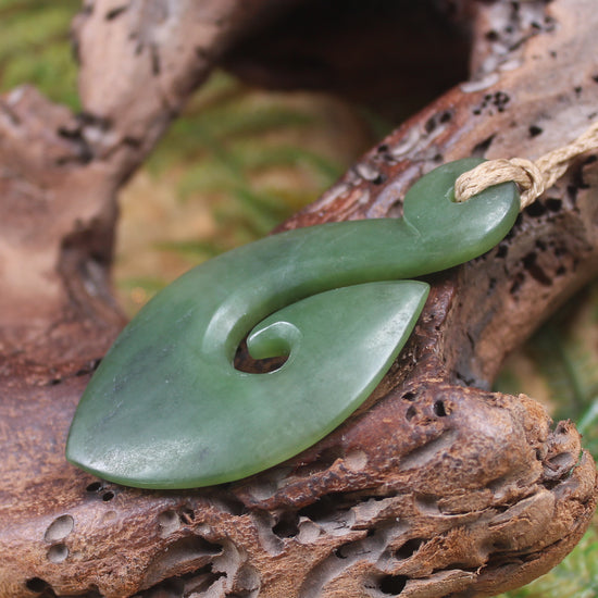 Hei Matau or Fish Hook carved from Hapopo Pounamu - NZ Greenstone