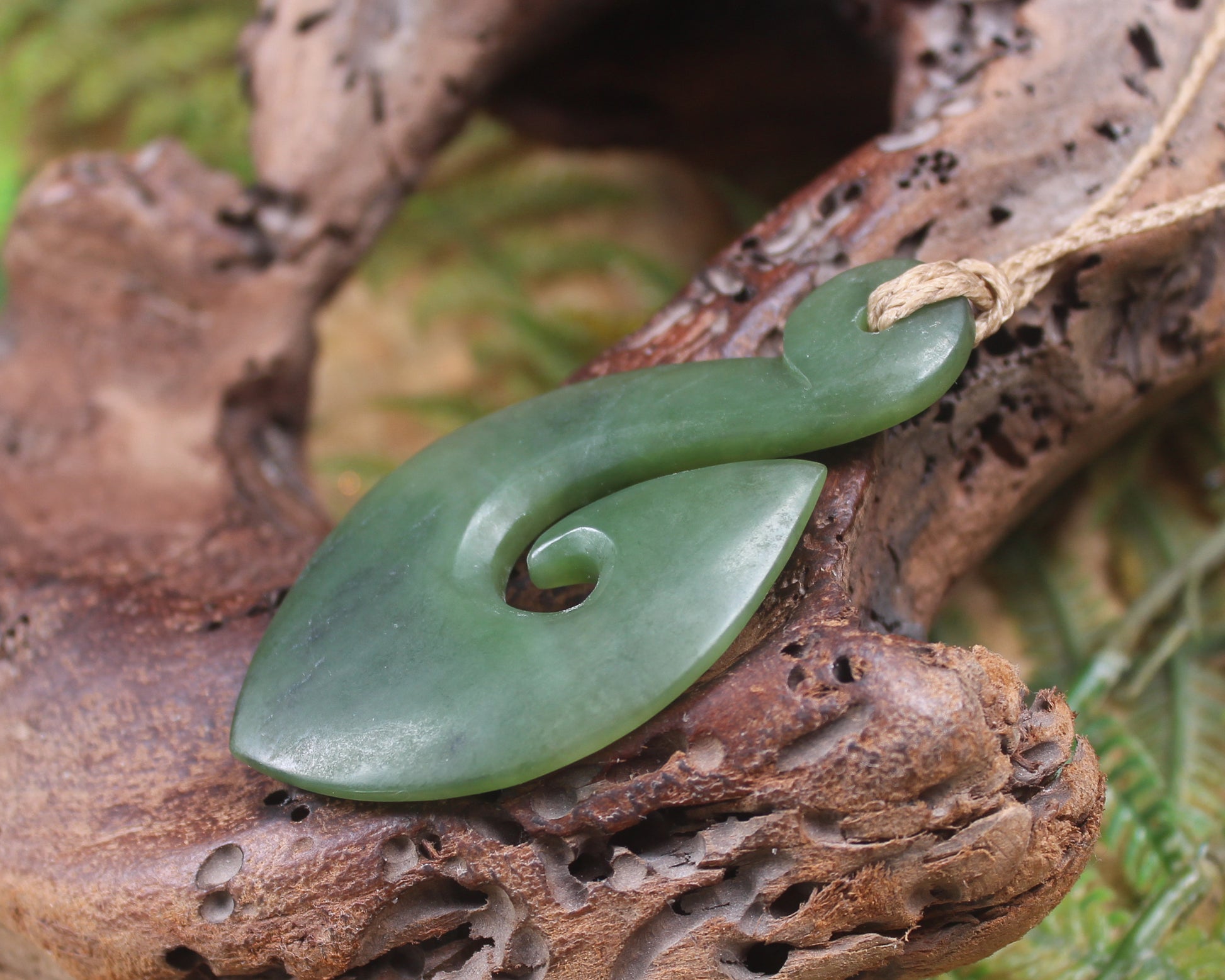 Hei Matau or Fish Hook carved from Hapopo Pounamu - NZ Greenstone