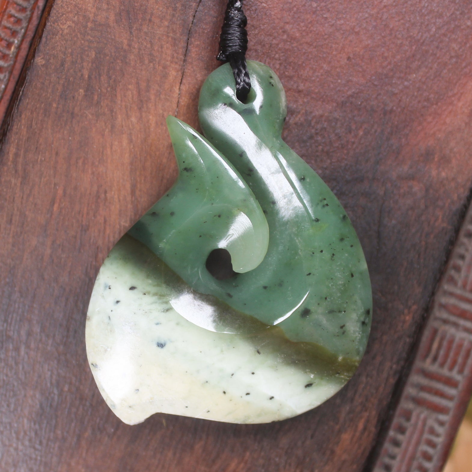 Hei Matau or Fish Hook carved from Hapopo Pounamu - NZ Greenstone
